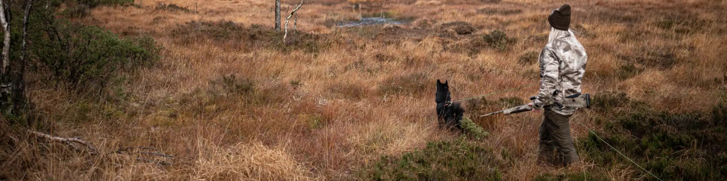 Jeger og hund i høstlandskap